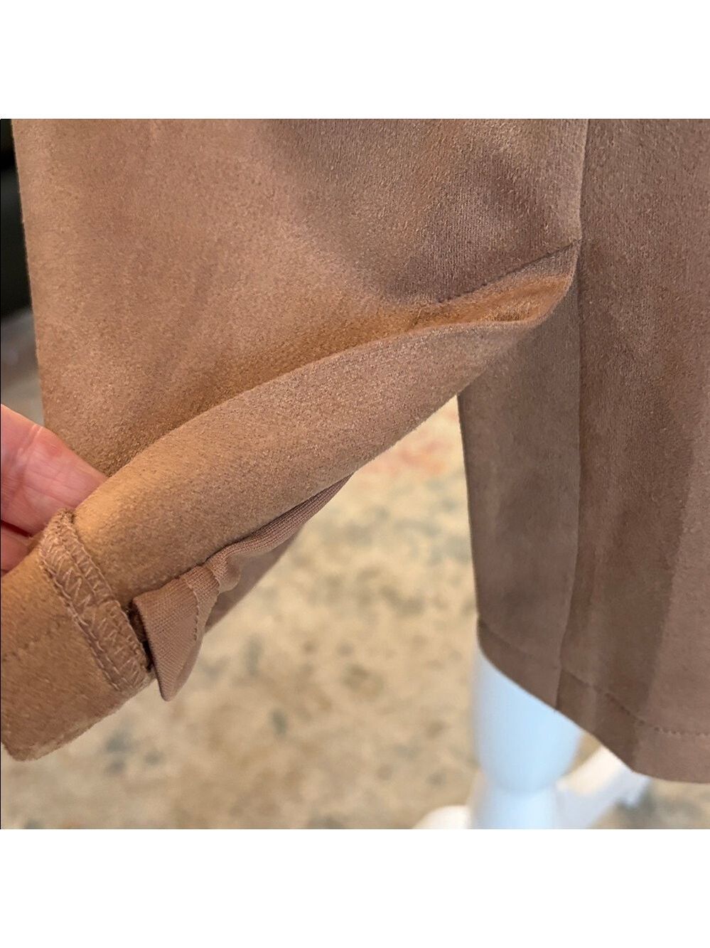 Lulus Superpower Size L faux suede pencil skirt. Camel color knee length career - Picture 6 of 11